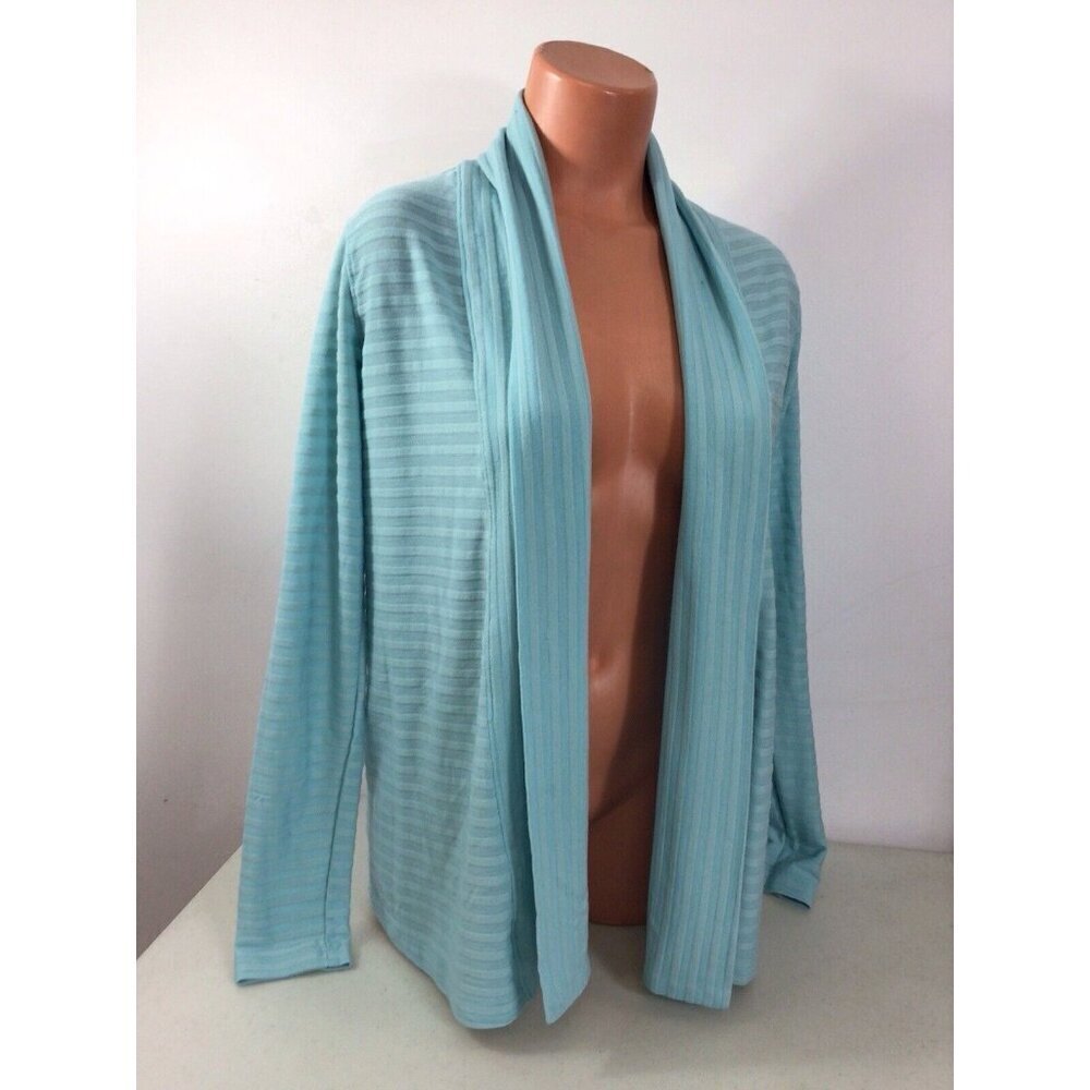 ibex Aqua Open-Front Ribbed Lightweight Cardigan